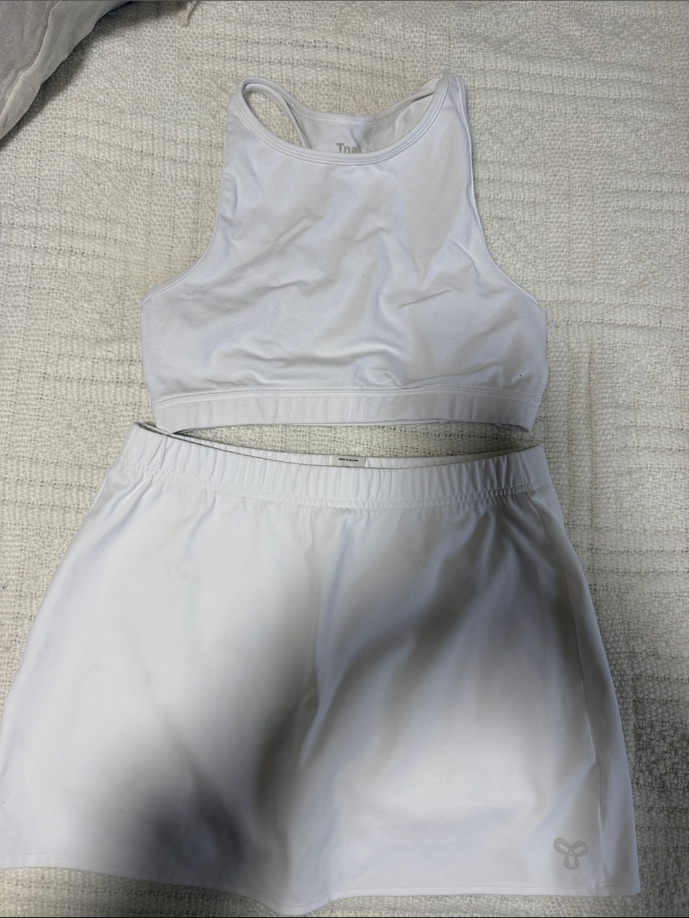 TNA White Athletic Crop Tank and Skort Set